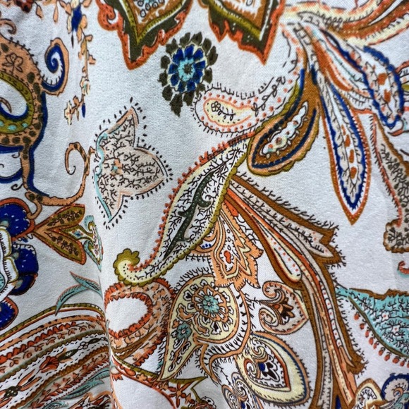 Boho Paisley Mock Neck Mini Dress Long Balloon Sleeve Ruffle Shoulder Babydoll - Picture 3 of 11